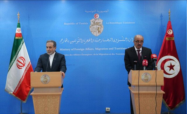 کنفرانس مطبوعاتی وزیران خارجه ایران و تونس: مقابله با رژیم صهیونیستی احتیاج به یک تصمیم جمعی در منطقه دارد.